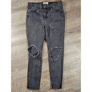 Free People High Rise Skinny Distressed Jeans Faded Black Size 30 Knee Rips